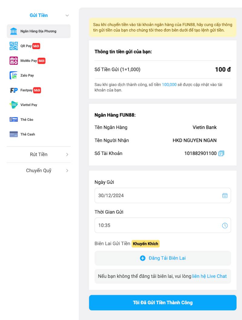 Bí Quyết Nạp Tiền Fun88 Thành Công 100% Chỉ Vài Phút 6 Bước 4: Điền Thông Tin Giao Dịch
